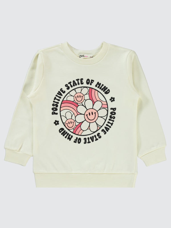 Civil Girls Papatya Baskılı 2-5 Yaş Sweatshirt - Ekru