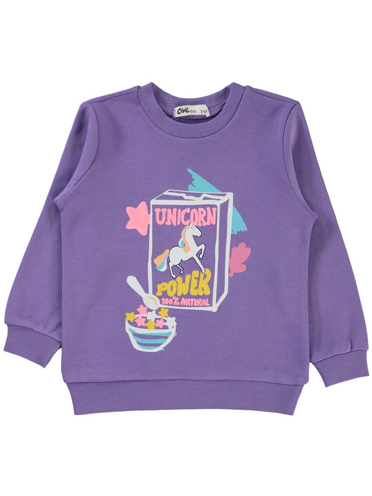 Civil Girls Unicorn Baskılı 2-5 Yaş Sweatshirt - Lila