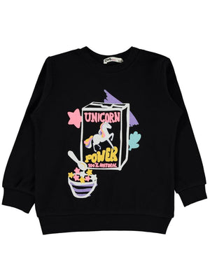 Civil Girls Unicorn Baskılı 2-5 Yaş Sweatshirt - Siyah