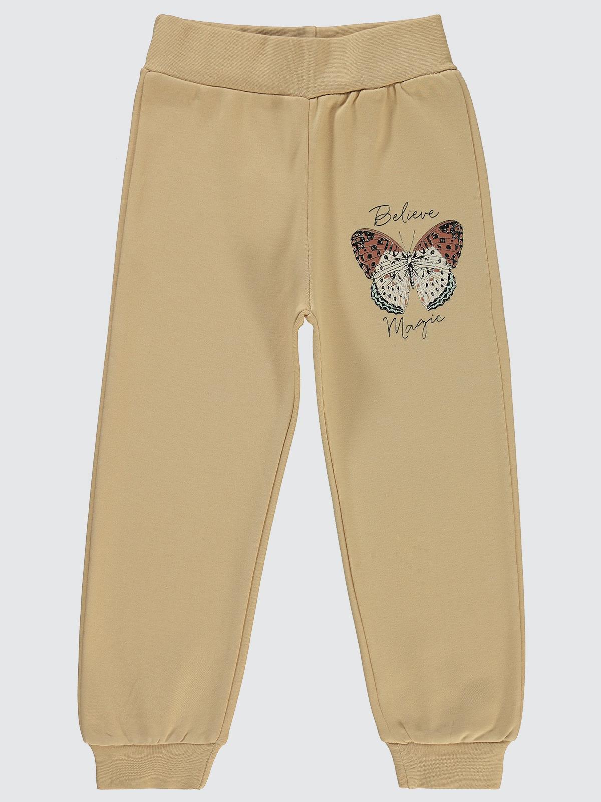 Civil Girls Kelebek Baskılı 2-5 Yaş Eşofman Altı - Bej