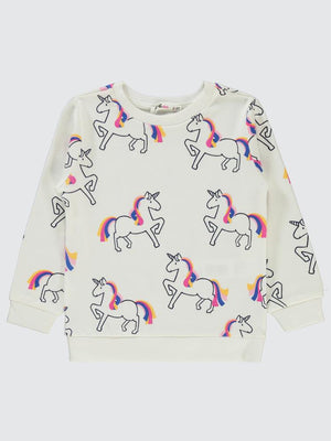 Civil Girls Unicorn Empirme 2-5 Yaş Sweatshirt - Ekru