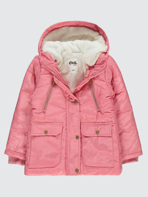 Civil  Girls Çapraz Fermuar Detaylı 6-9 Yaş Mont - Pembe