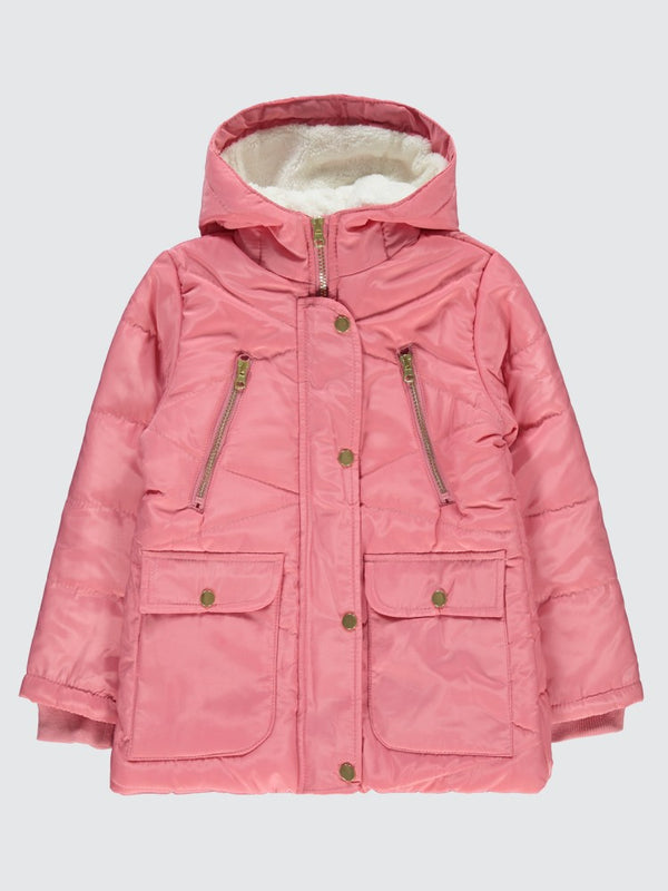 Civil  Girls Çapraz Fermuar Detaylı 6-9 Yaş Mont - Pembe