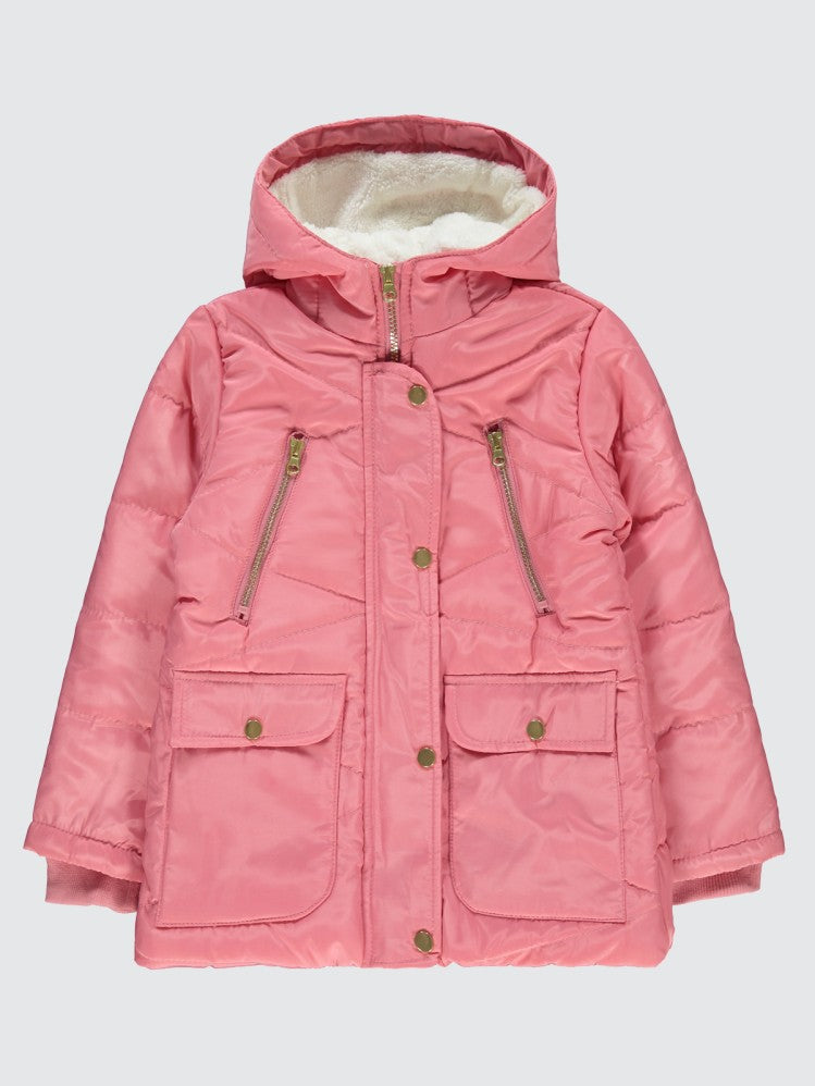 Civil  Girls Çapraz Fermuar Detaylı 6-9 Yaş Mont - Pembe