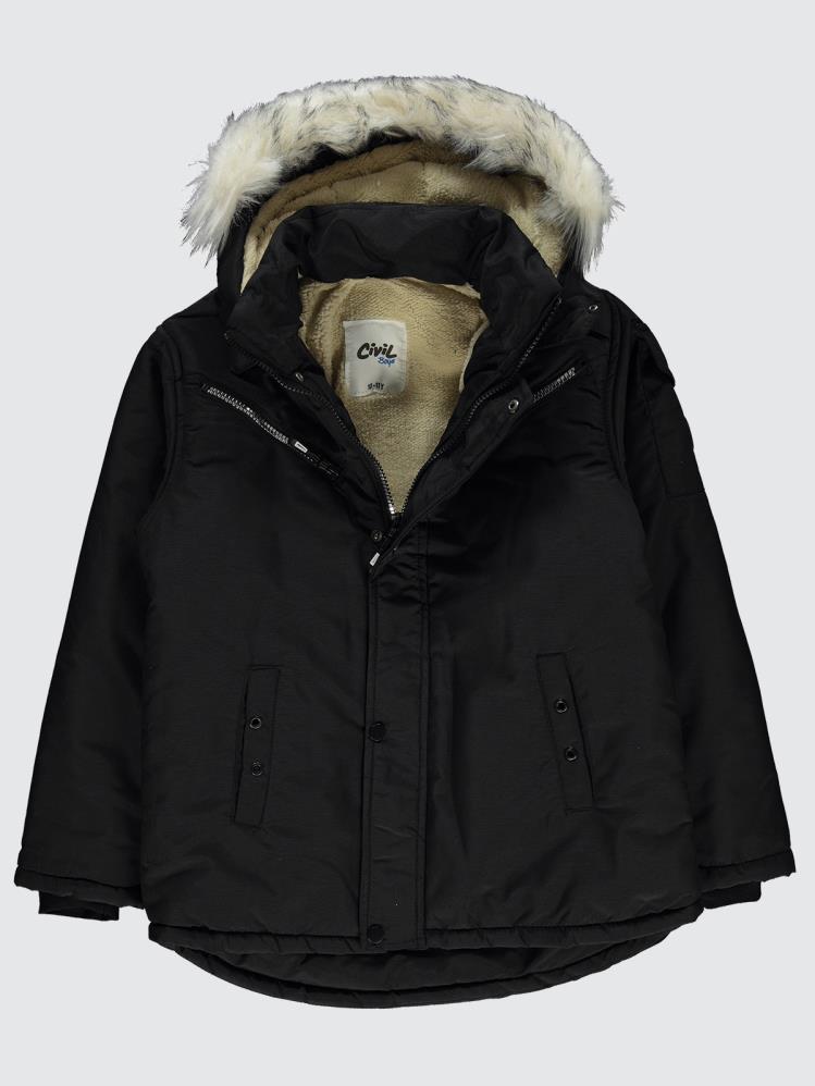 Civil Boys Fermuarlı Cepli 10-13 Yaş Mont - Siyah