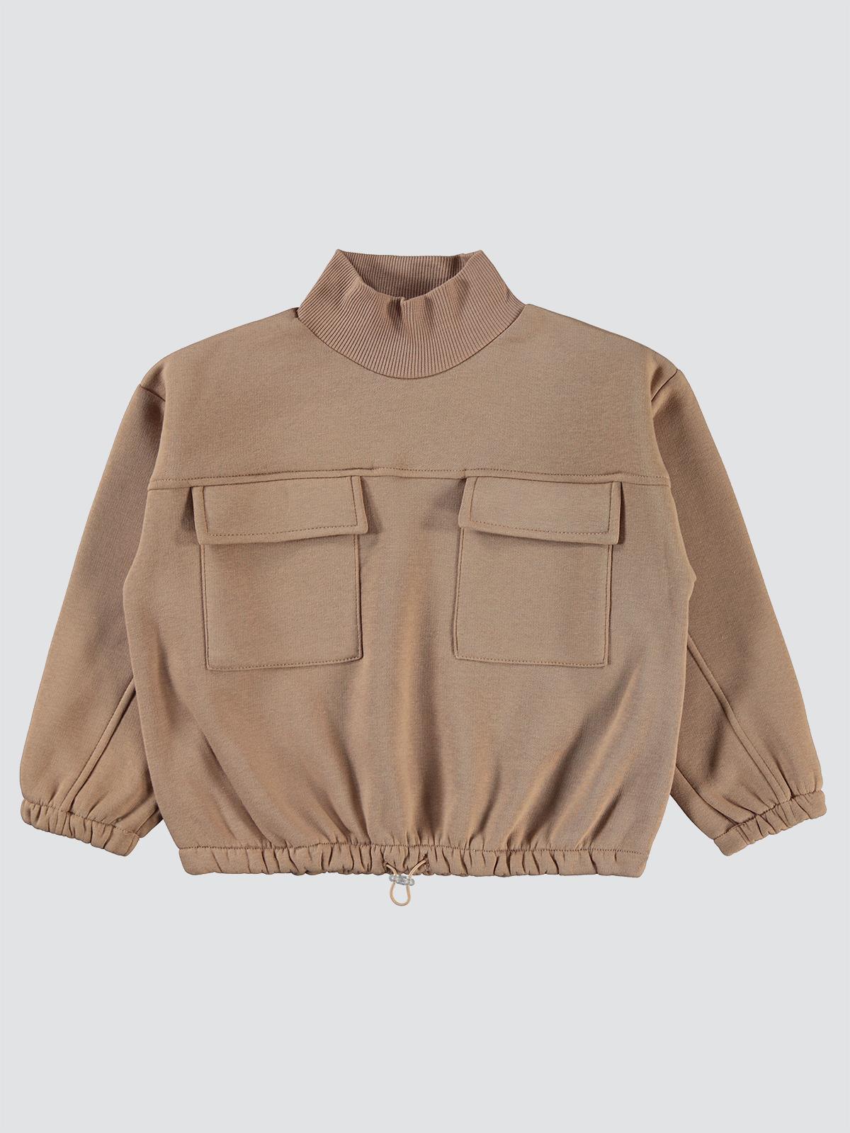 Civil Kız Çocuk Cepli Sweatshirt | 3 İp Uzun Kol Bisiklet Yaka | Okul Kreş ve Günlük Kullanım - Turuncu