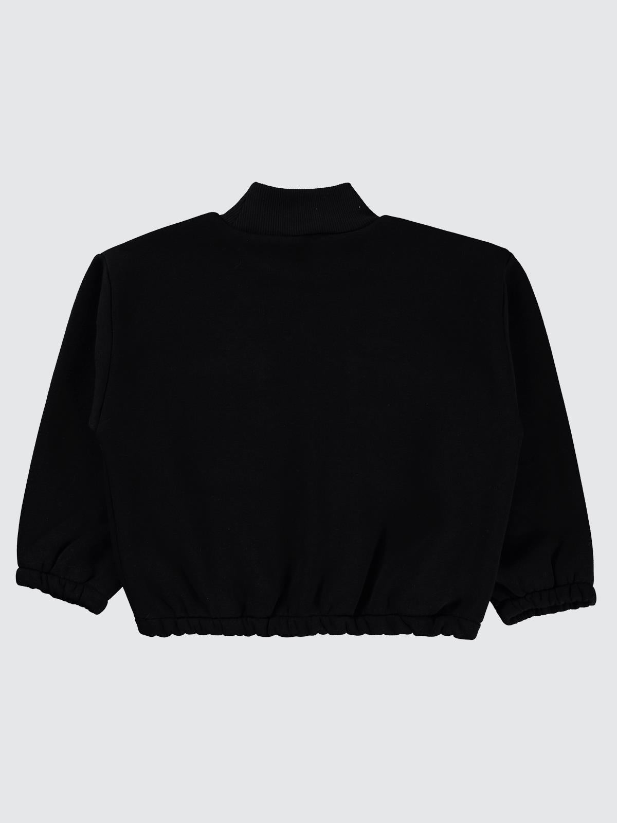Civil Kız Çocuk Cepli Sweatshirt | 3 İp Uzun Kol Bisiklet Yaka | Okul Kreş ve Günlük Kullanım - Siyah