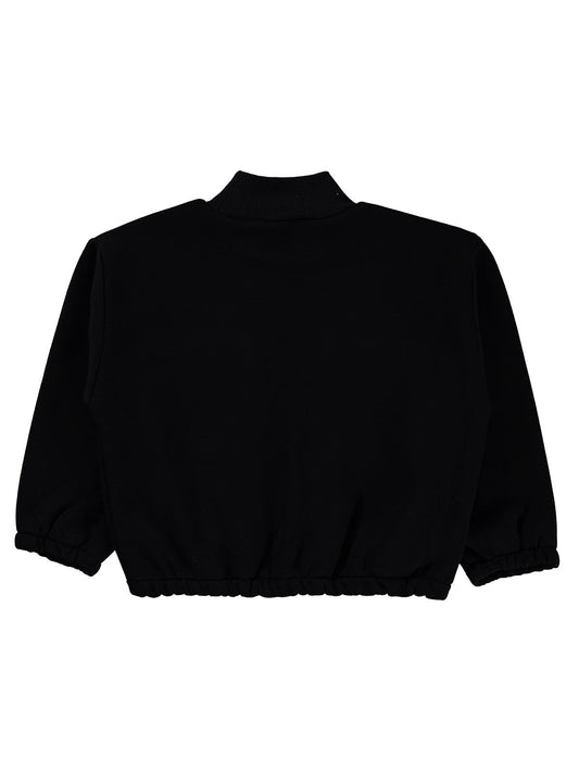 Civil Kız Çocuk Cepli Sweatshirt | 3 İp Uzun Kol | Okul Kreş ve Günlük Kullanım - Siyah