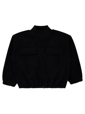Civil Kız Çocuk Cepli Sweatshirt | 3 İp Uzun Kol | Okul Kreş ve Günlük Kullanım - Siyah