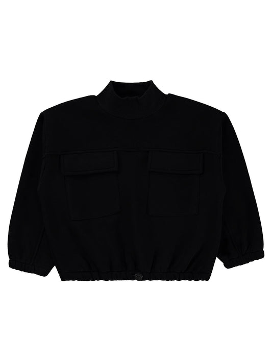 Civil Kız Çocuk Cepli Sweatshirt | 3 İp Uzun Kol | Okul Kreş ve Günlük Kullanım - Siyah