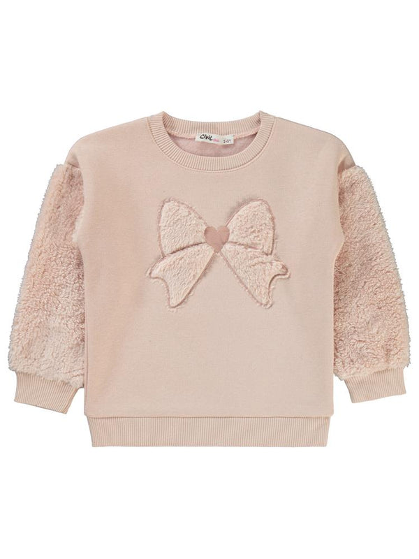 Civil Girls Fiyonk Nakışlı Velsoft Garnili 2-5 Yaş Sweatshirt - Pudra