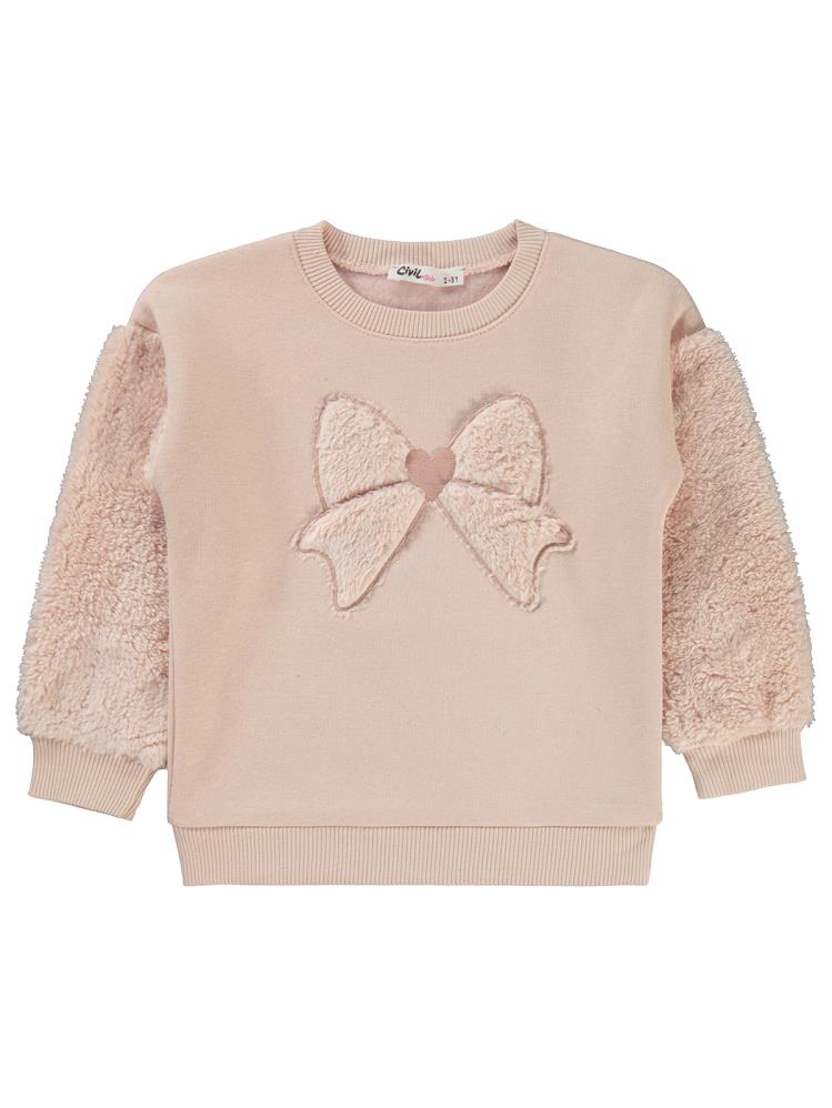 Civil Girls Fiyonk Nakışlı Velsoft Garnili 2-5 Yaş Sweatshirt - Pudra