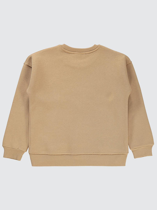 Civil Kız Çocuk Original Nakışlı Sweatshirt | 3 İp Uzun Kol | Okul Kreş ve Günlük Kullanım - Bej