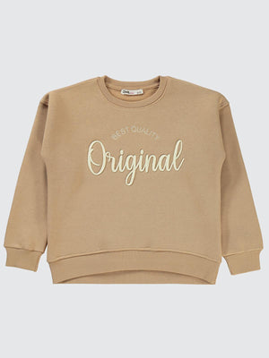 Civil Girls Original Nakışlı 6-9 Yaş Sweatshirt - Bej