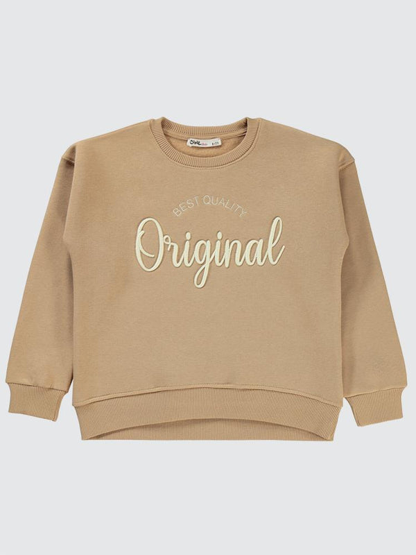 Civil Girls Original Nakışlı 6-9 Yaş Sweatshirt - Bej