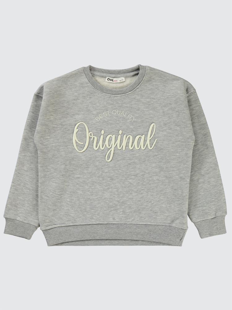 Civil Girls Original Nakışlı 6-9 Yaş Sweatshirt - Gri
