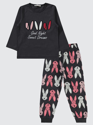 Civil Girls Büyük Tavşan Empirme 2-5 Yaş Pijama Takımı - Gri