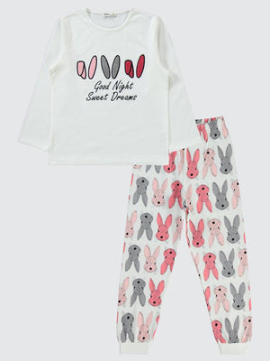 Civil Girls Büyük Tavşan Empirme 6-9 Yaş Pijama Takımı - Ekru