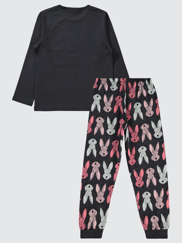 Civil Girls Büyük Tavşan Empirme 6-9 Yaş Pijama Takımı - Gri