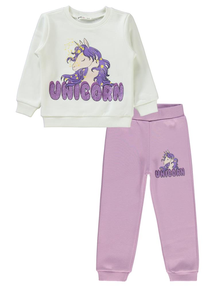 Civil Girls Unicorn Baksılı 2-5 Yaş Eşofman Takımı - Ekru