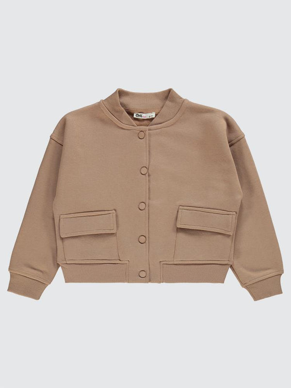 Civil Girls Çıtçıtlı Cepli 10-13 Yaş Hırka - Turuncu
