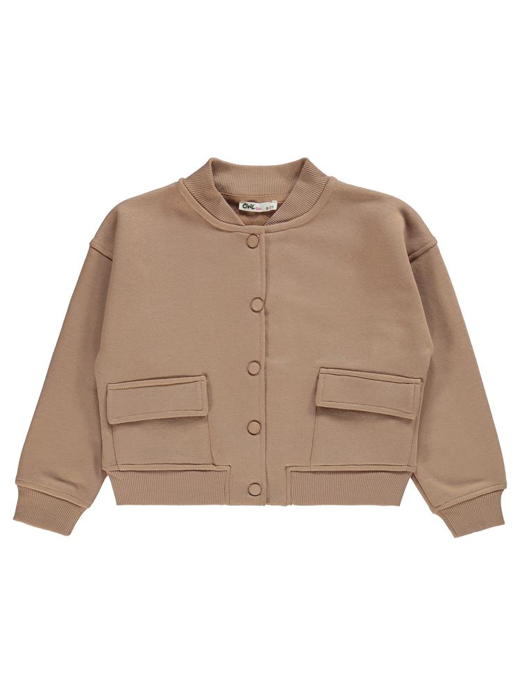 Civil Girls Çıtçıtlı Cepli 10-13 Yaş Hırka - Turuncu
