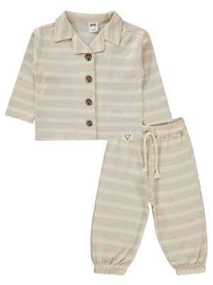 Civil Baby Çizgili Desenli 6-18 Ay Takım - Kahverengi