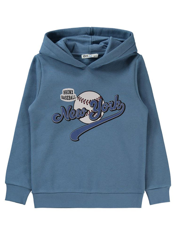 Civil Boys New York Baskılı Kapşonlu 6-9 Yaş Sweatshirt - Mavi