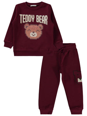 Civil Boys Teddy Bear Baskılı 2-5 Yaş Eşofman Takımı - Bordo