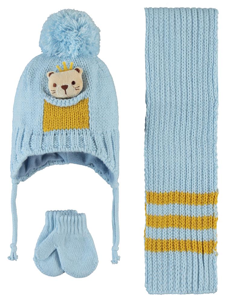 Civil Astronot Aksesuar Bebek Erkek Atkı Bere Eldiven Set - Mavi