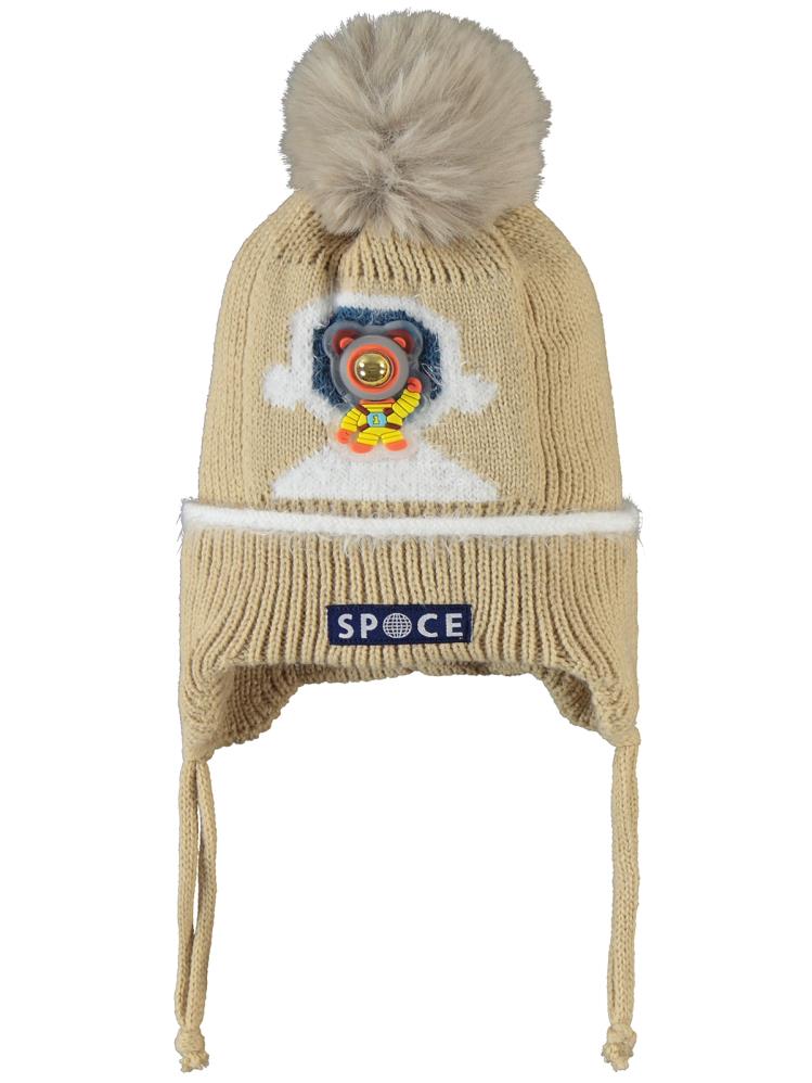 Astronot Aksesuar Bebek Erkek Atkı Bere Eldiven Set - Bej