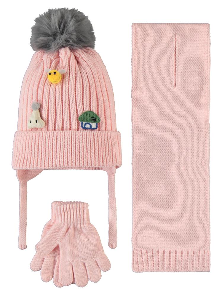 Civil 2-5 Yaş Çocuk Kız Atkı Bere Eldiven Set - Pembe