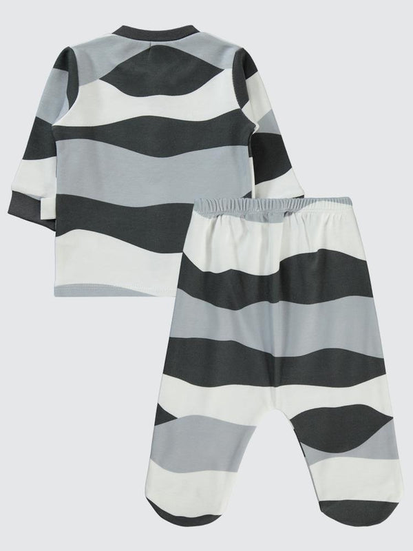 Civil Baby Dalgalı Çizgi Empirmeli 1-6 Ay Pijama Takımı - Gri