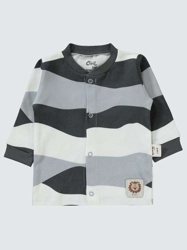 Civil Baby Dalgalı Çizgi Empirmeli 1-6 Ay Pijama Takımı - Gri
