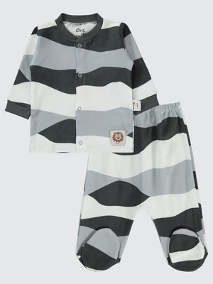 Civil Baby Dalgalı Çizgi Empirmeli 1-6 Ay Pijama Takımı - Gri
