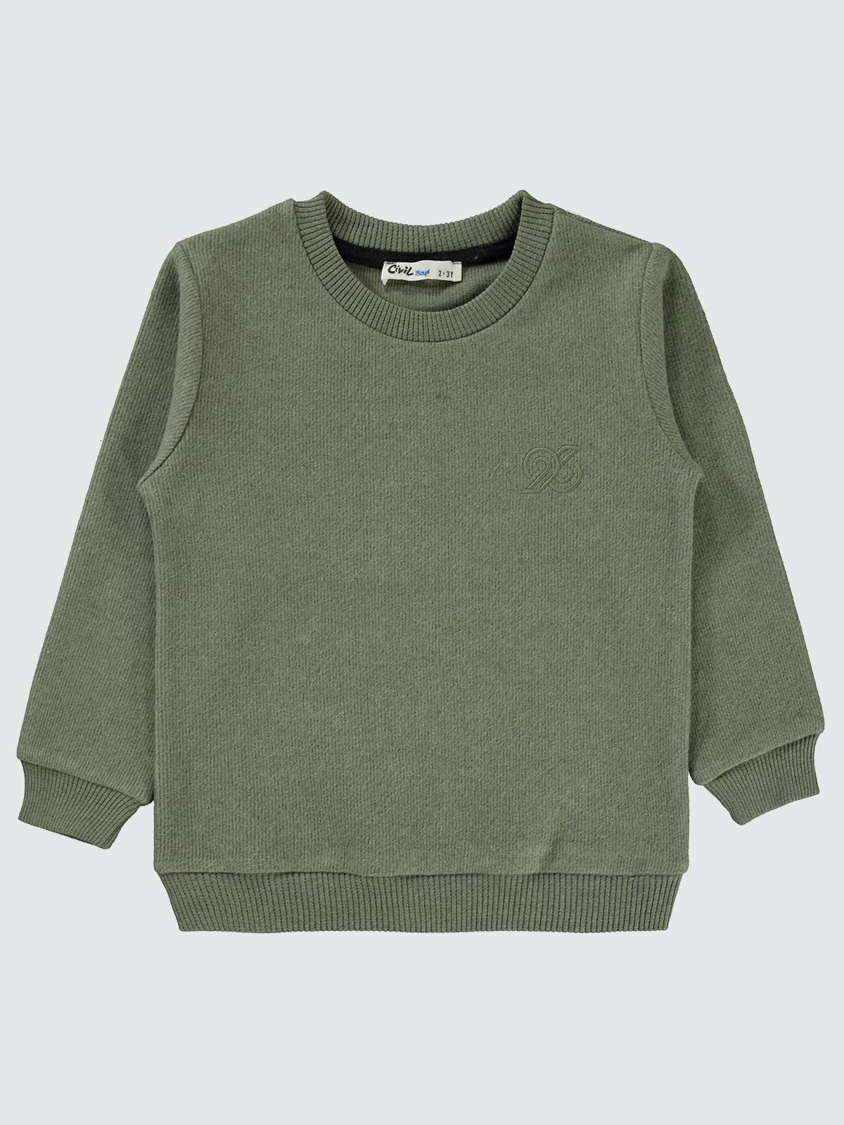 Civil Erkek Çocuk 96 Nakışlı Sweatshirt | Selanik Uzun Kol | Okul Kreş ve Günlük Kullanım - Haki