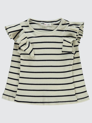 Civil Girls Çizgili Kaşkorse 2-5 Yaş Sweatshirt - Beyaz