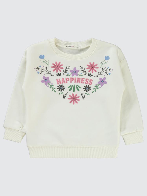 Civil Girls Happıness Baskılı 2-5 Yaş Sweatshirt - Ekru