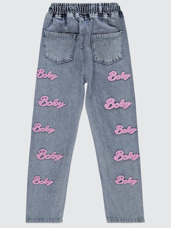 Civil Girls Süzene Nakışlı 10-13 Yaş Pantolon - Mavi