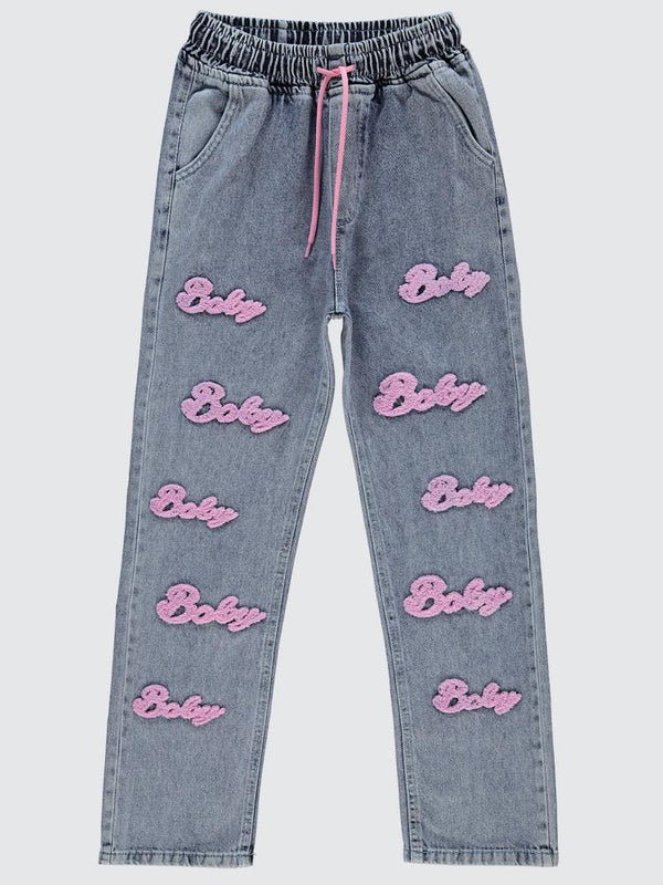 Civil Girls Süzene Nakışlı 10-13 Yaş Pantolon - Mavi