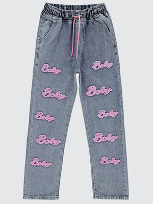 Civil Girls Süzene Nakışlı 10-13 Yaş Pantolon - Mavi