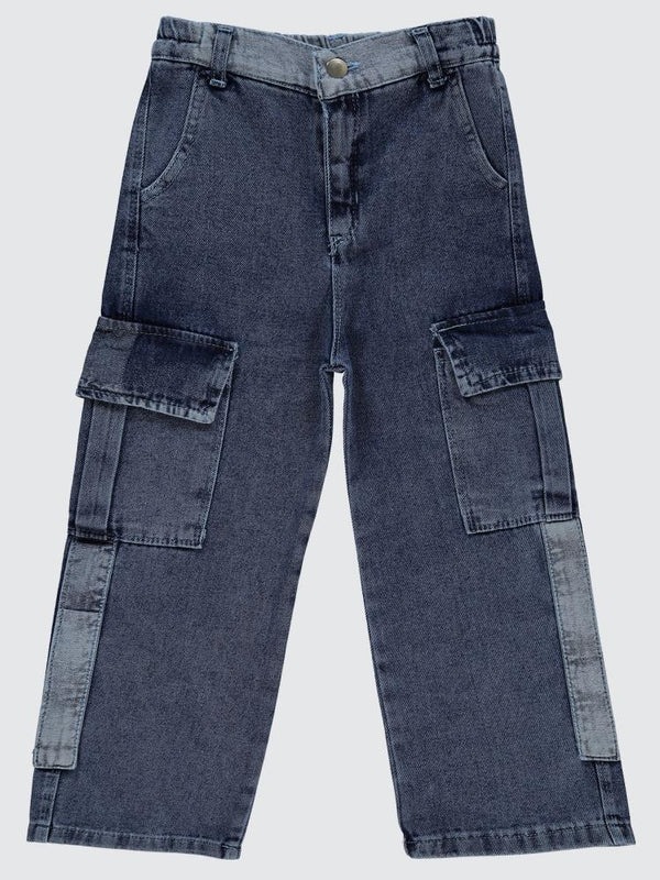 Civil Girls Kargo Cepli Boru Paça 6-9 Yaş Pantolon - Mavi