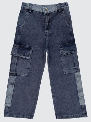 Civil Girls Kargo Cepli Boru Paça 6-9 Yaş Pantolon - Mavi