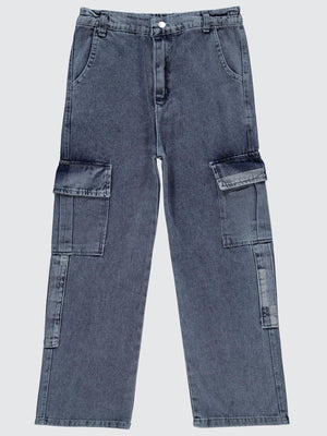 Civil Girls Kargo Cepli Boru Paça 10-13 Yaş Pantolon - Mavi