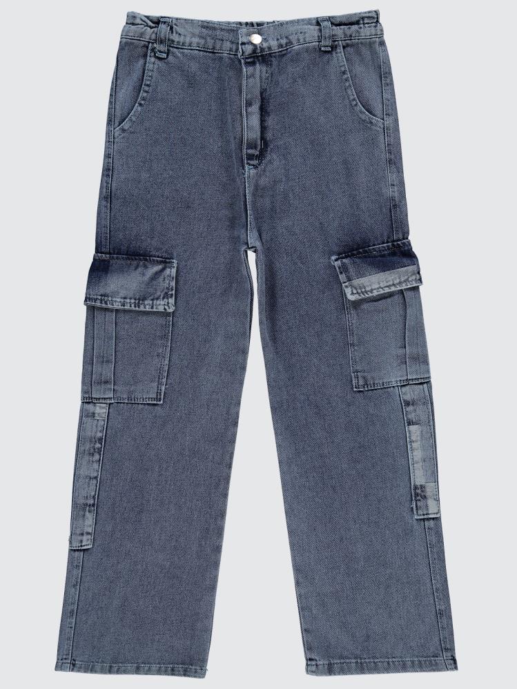 Civil Girls Kargo Cepli Boru Paça 10-13 Yaş Pantolon - Mavi
