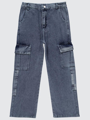 Civil Girls Kargo Cepli Boru Paça 10-13 Yaş Pantolon - Mavi