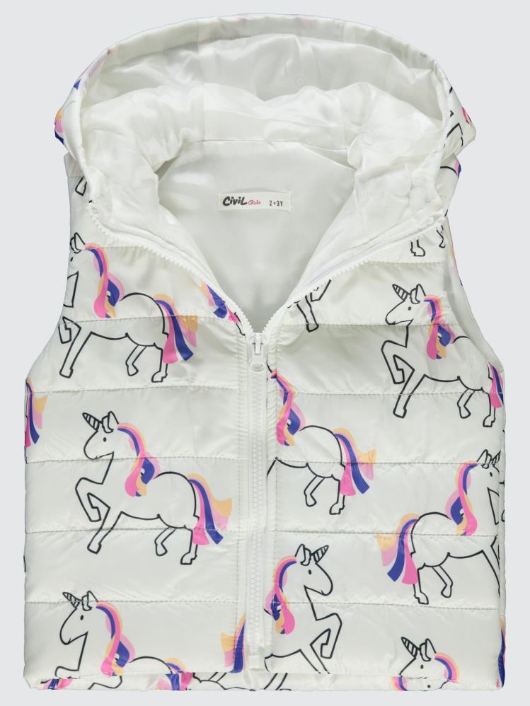 Civil Girls Unicorn Baskılı 2-5 Yaş Yelek - Ekru