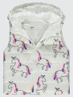Civil Girls Unicorn Baskılı 2-5 Yaş Yelek - Ekru