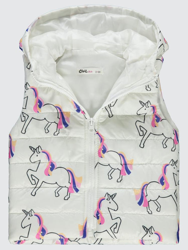 Civil Girls Unicorn Baskılı 2-5 Yaş Yelek - Ekru