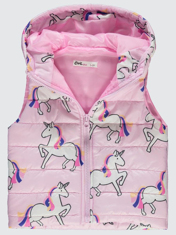 Civil Girls Unicorn Baskılı 2-5 Yaş Yelek - Pembe